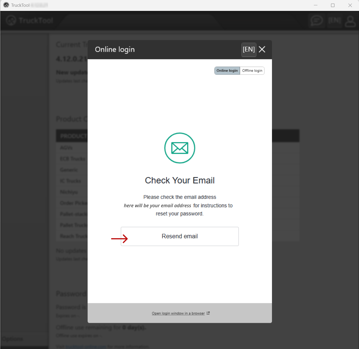 Resend reset password email message