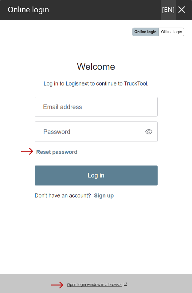 TruckTool Online login view