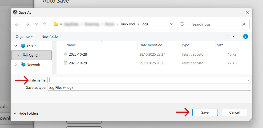 Save a log file
